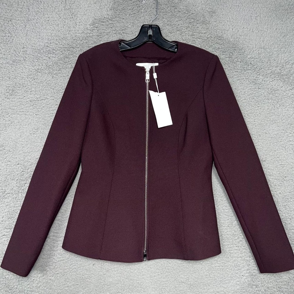 NWT BOSS Hugo Boss Jepeplar Blazer Women Sz 4 (S) Merlot Zip Front Peplum Jacket